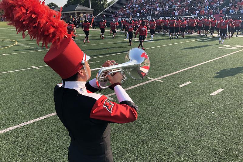 The Panther Marching Band is ready to play the football team to victory.