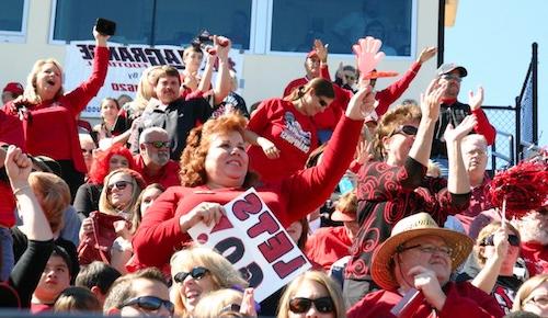 Fans cheer at football game